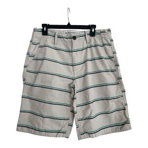Aeropostale Men's Beige Shorts with Green & Navy Stripes Waist 32 Inseam 11